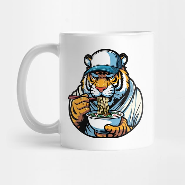 tiger eating ramen noodles by Dracoola